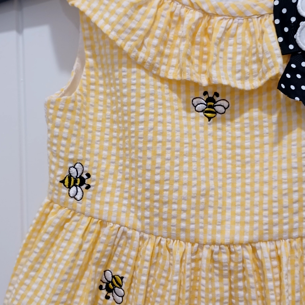Counting Daisies Sz 2 Seersucker Toddler Sleeveless Dress, Ruffled Collar. #0045 - Picture 4 of 12